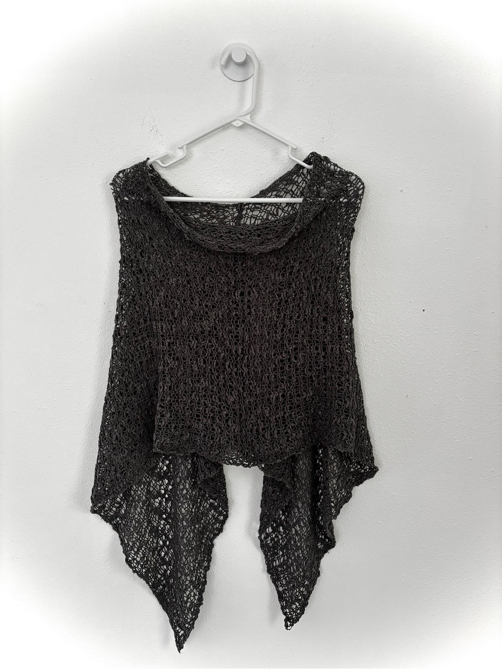 Open Knit Asymmetric Poncho - Dark grey- Made in Indonesia